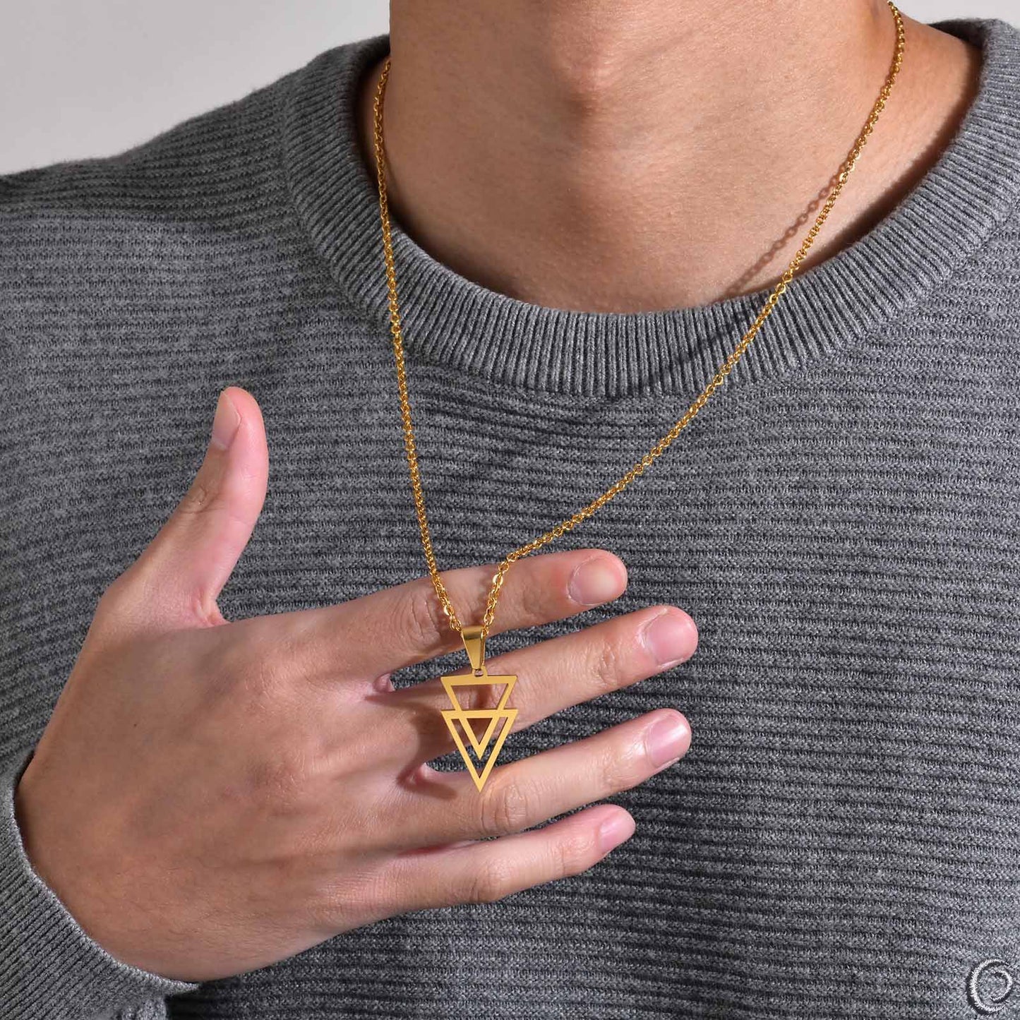 Men's Geometric Necklace Stainless Steel Triangle Pendant Black