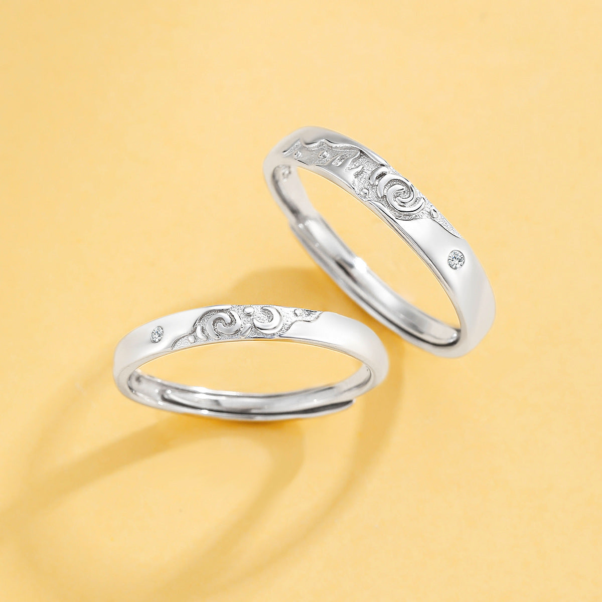 Planderful Jewelry Sterling Silver Couple Ring Mountains And Rivers Moonlit Reflection For Him And Her