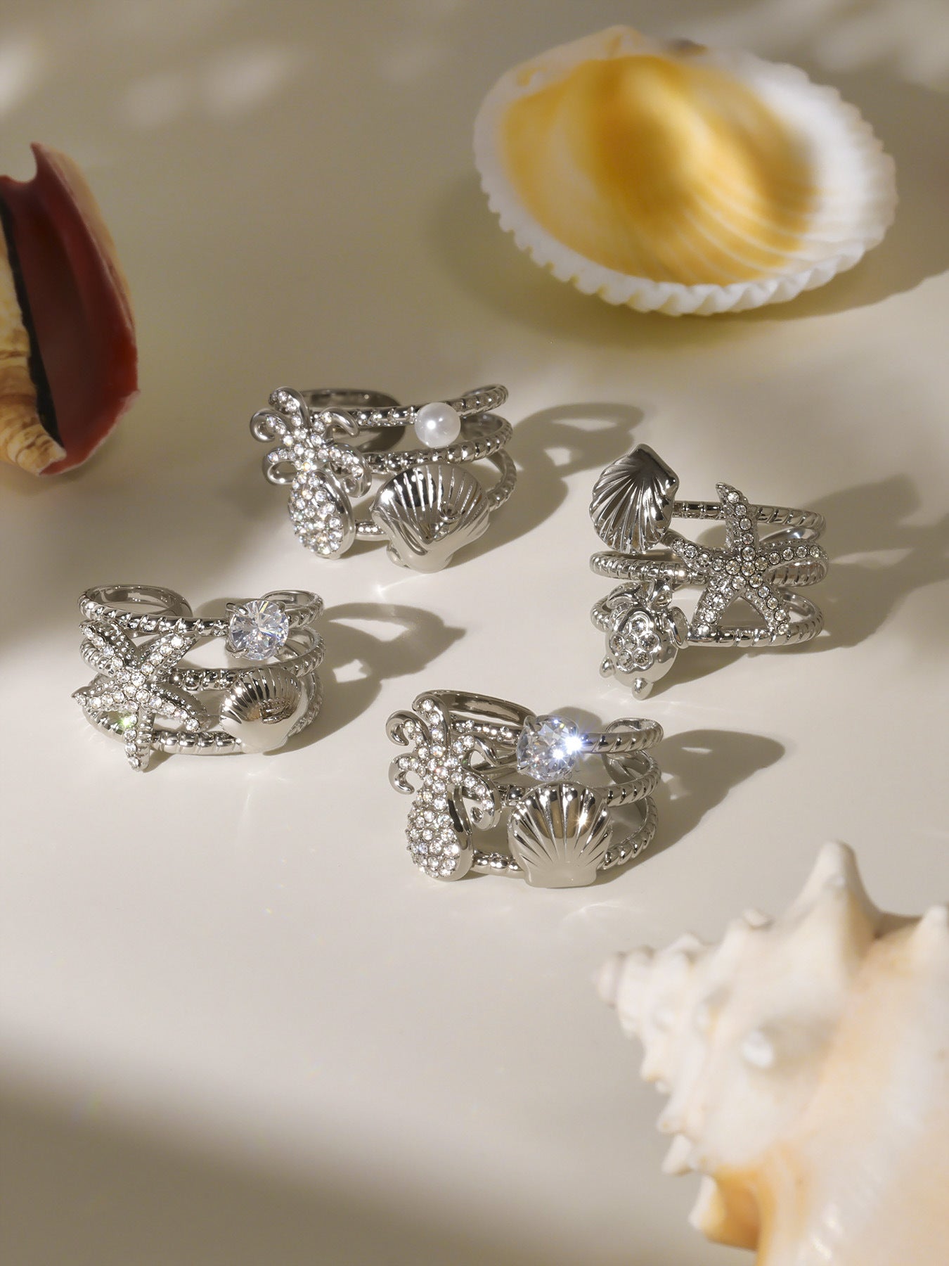 Planderful Ocean Zircon Shell Ring 18K Gold Plated Lovers