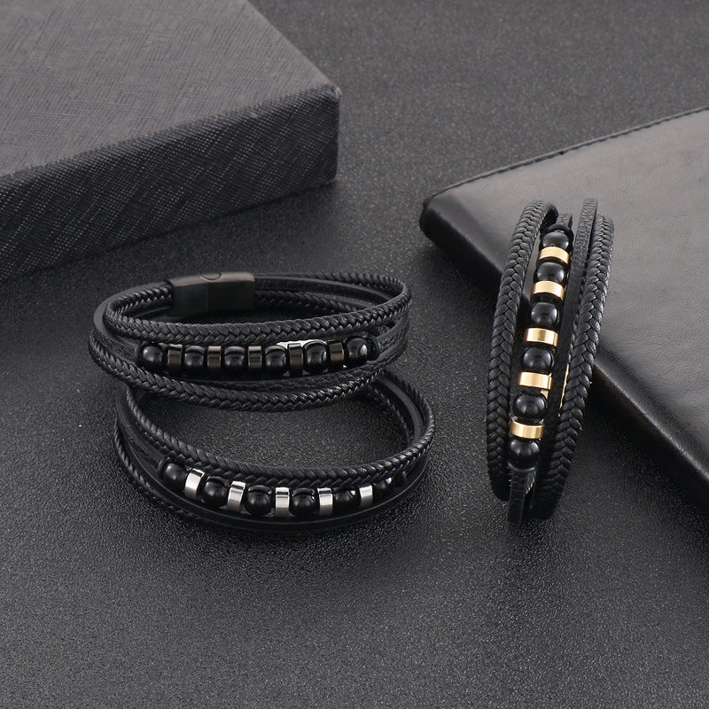 Planderful Premium Stainless Steel Leather Bracelet For Men