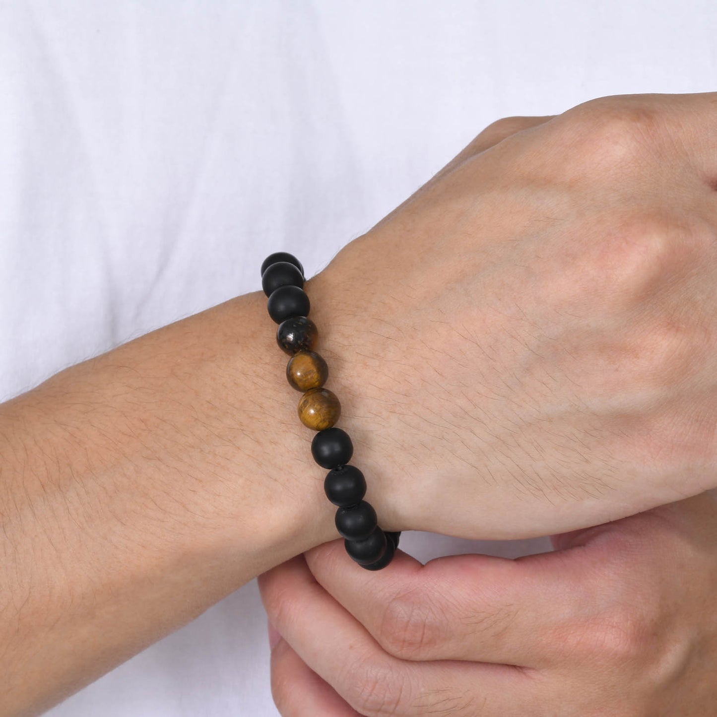 Men's Bracelet Beaded Natural Agate Tiger's Eye Woven