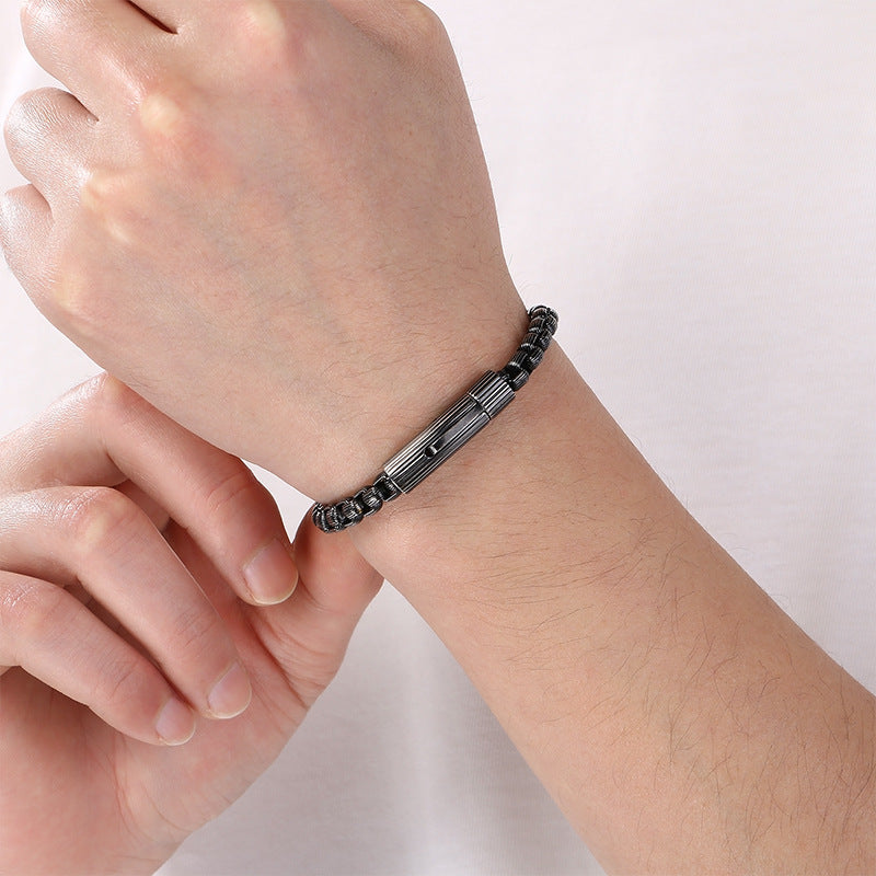 Wind Niche Design Stainless Steel Vertical Pattern Square Pearl Round Buckle Bracelet