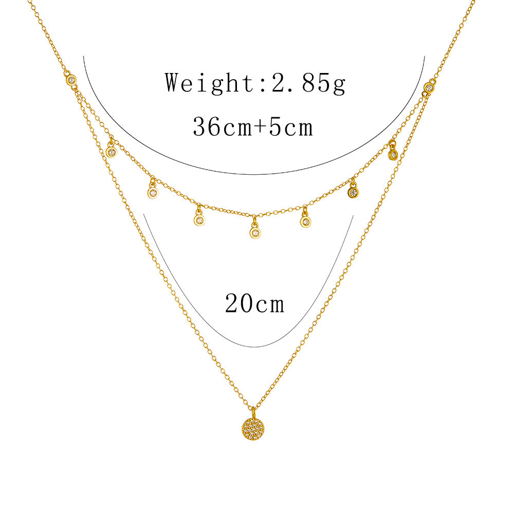 Wind 925 Sterling Silver Double-Layer Necklace Polka Dot Zircon Short