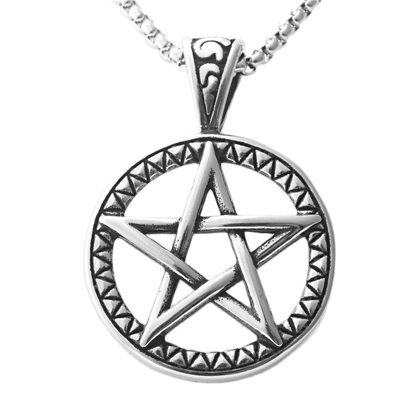 Titanium Steel Retro Pentagram Necklace for Men - Trendy Punk Pendant by Planderful