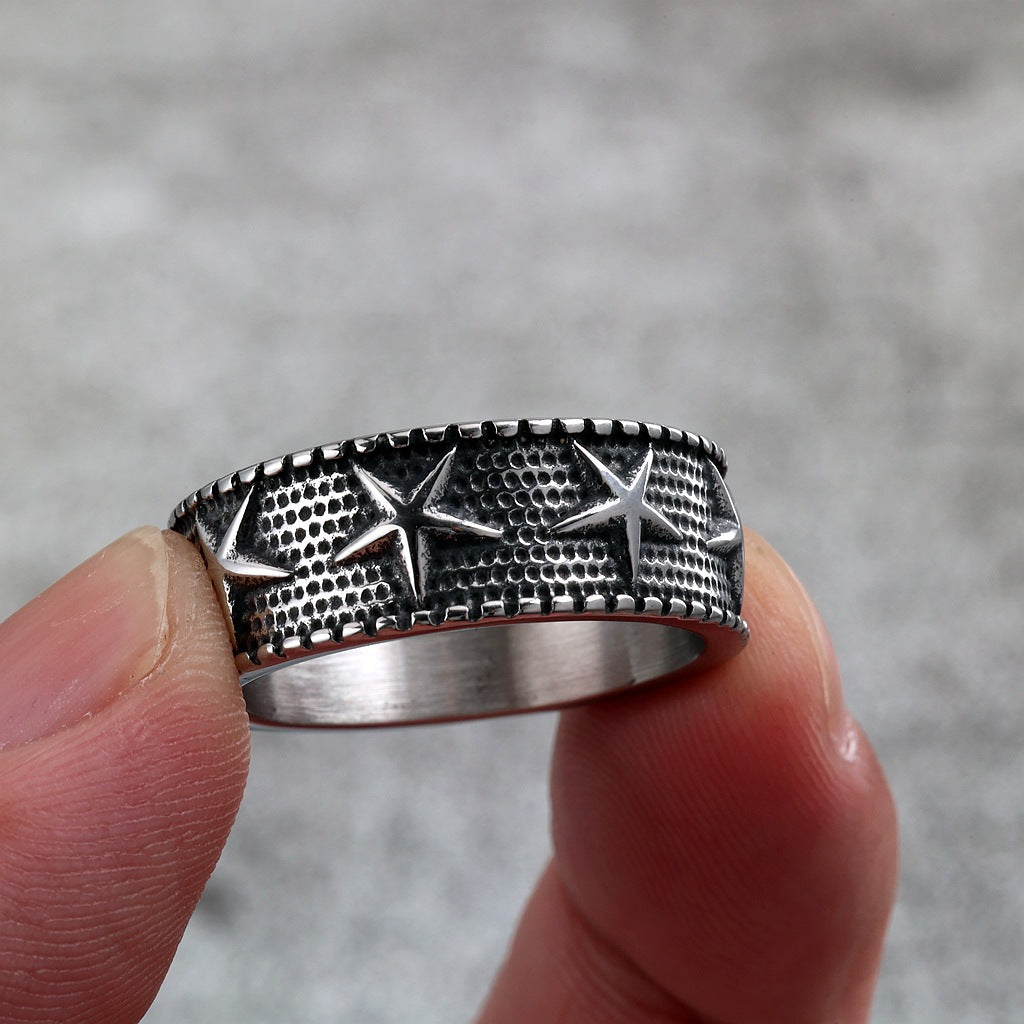 Vintage Star Stainless Steel Men's Ring