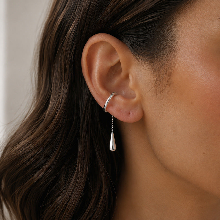 Planderful Vienna Verve Stainless Steel Water Drop Ear Clips No Piercing Tassel Chain for Modern Women