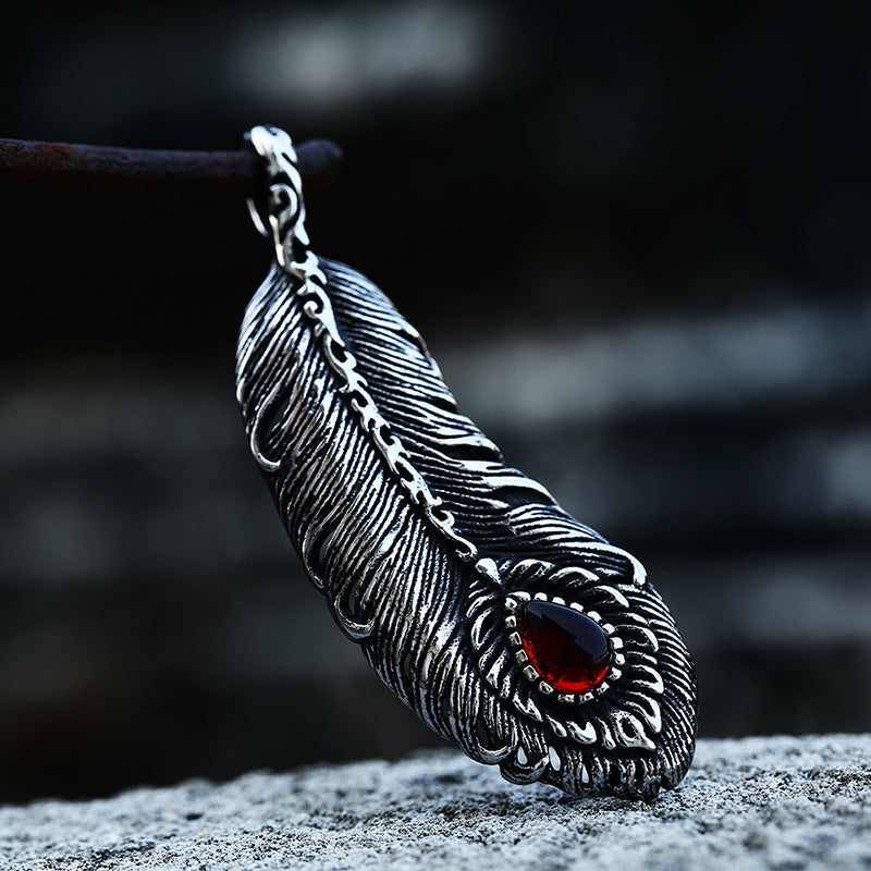 Retro Japanese-Korean Style Titanium Steel Feather Pendant for Men - Planderful Everyday Genie Collection