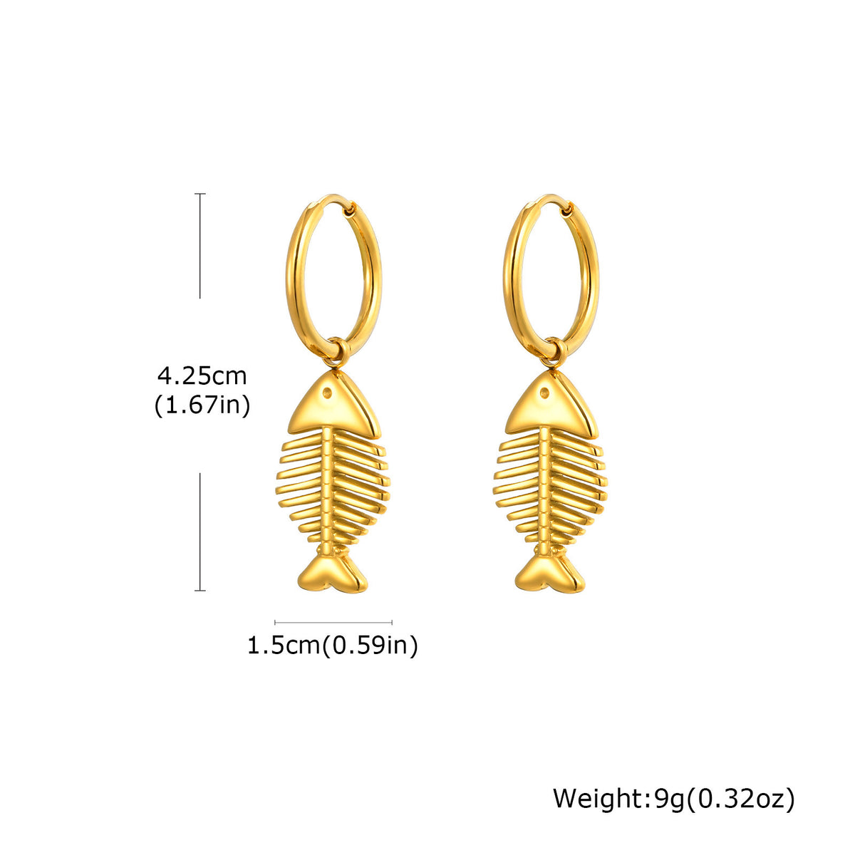 Gold-Tone Fish Skeleton Hoop Earrings