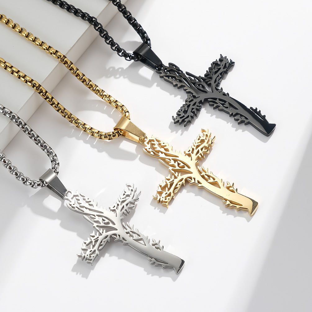 Planderful Titanium Steel Tree Of Life Cross Necklace For Women Everyday Genie Gift