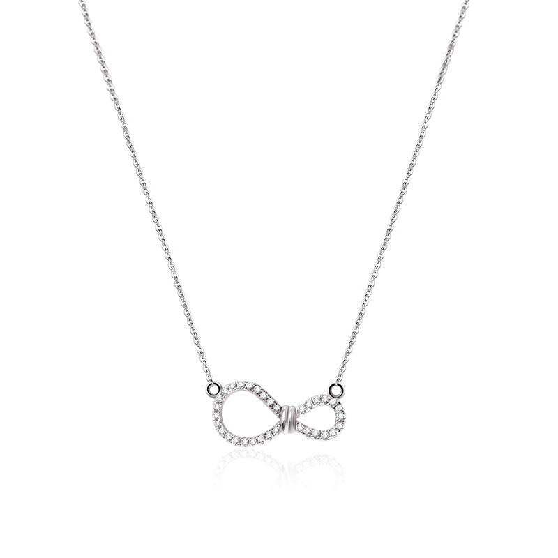 Hollow Zircon Bowknot Silver Necklace
