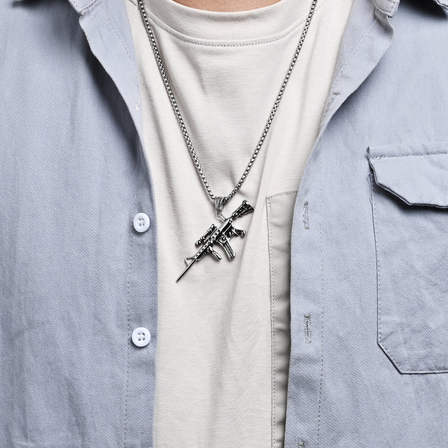 Planderful M416 Assault Rifle Pendant Necklace For Men Durable Steel Military Hip Hop Jewelry