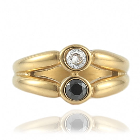 Multi-Layer Hollow Inlaid Gemstone Titanium Steel Ring for Couples - Unisex Fashion Accessory in Europe and America Style