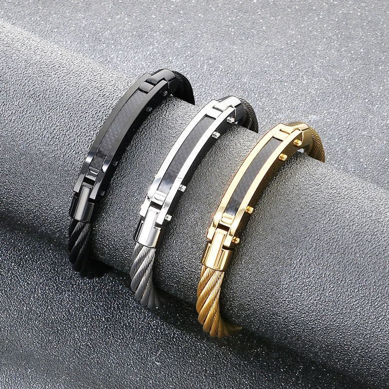 Hip-Hop Style Carbon Fiber Curved Bar – Braided Wire Steel Wire Stainless Steel Men's Bracelet