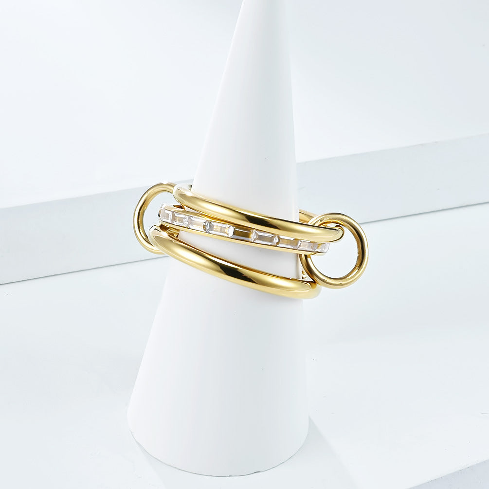 Zircon Stacking Ring Three Layer Design By Planderful Shop For Women Titanium Steel Plated 18K Gold Elegant Luxurious