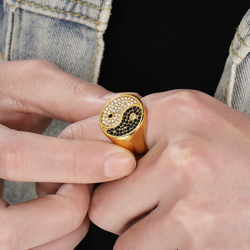 Planderful Mens Titanium Ring Lion Head Zircon Cross