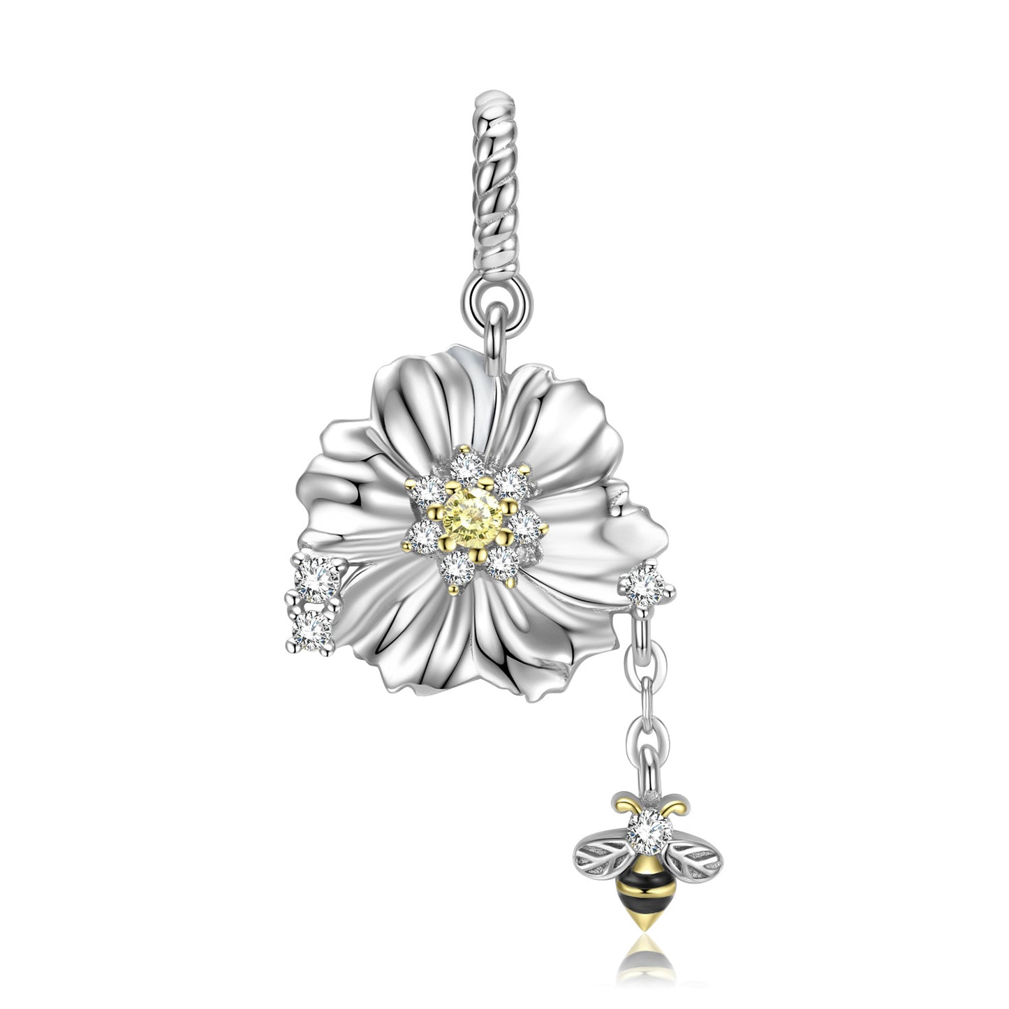 Flower Pendant Tassel Bee Zircon Silver Necklace