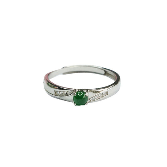 Sterling Silver Adjustable Ice Emperor Green Jade Zircon Ring