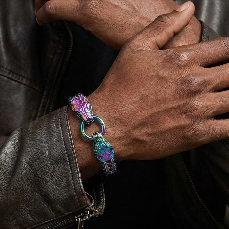 Zodiac Snake – Hip-Hop Rock Double Snake Head Front & Back Chain Stainless Steel Men's Bracelet