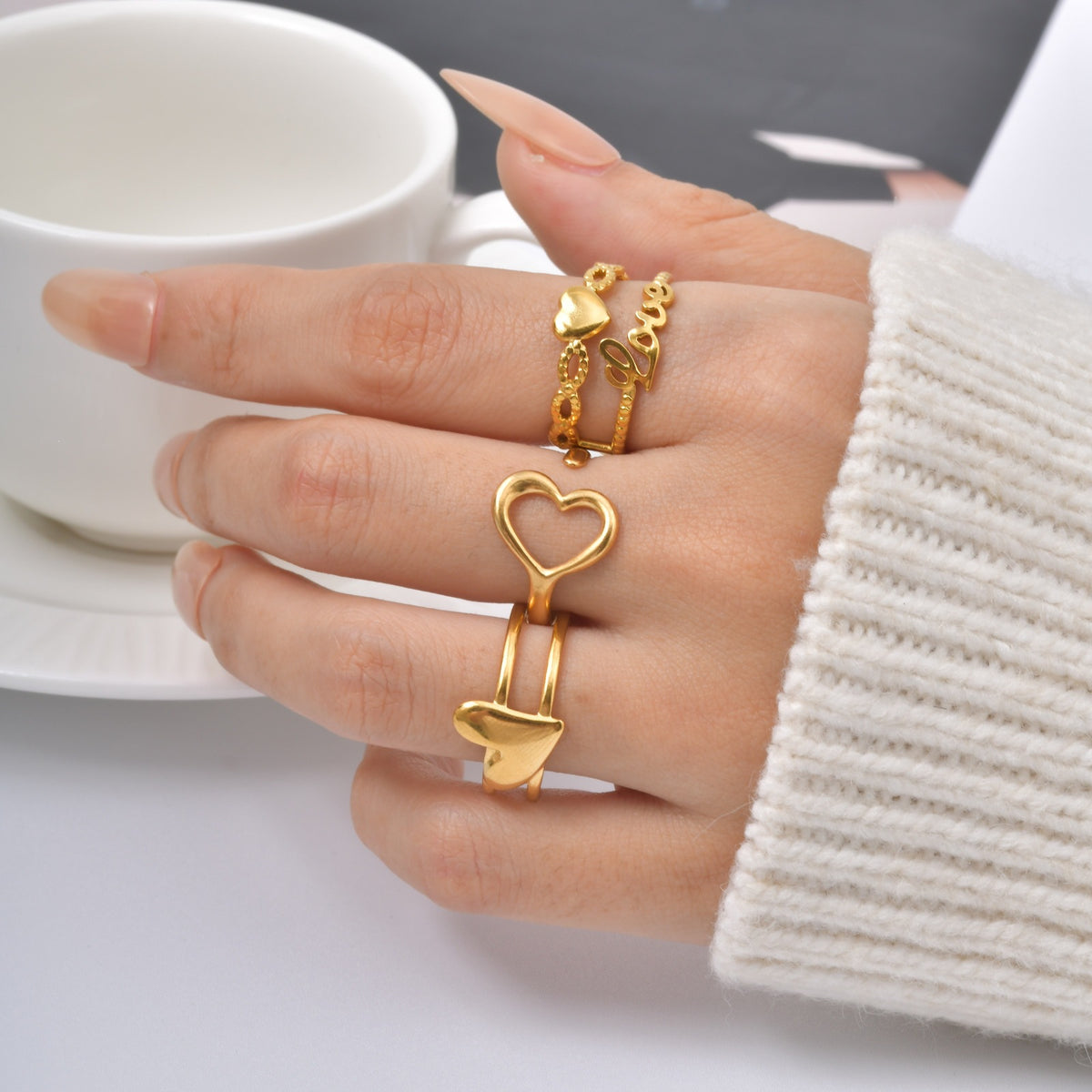 Love Ring Valentine's Day Wear Love Design Stainless Steel Heart Shape