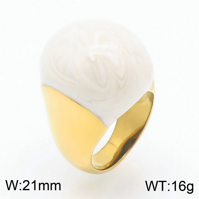 Color Enamel Drip Glaze Titanium Steel Ring, French Fashionable