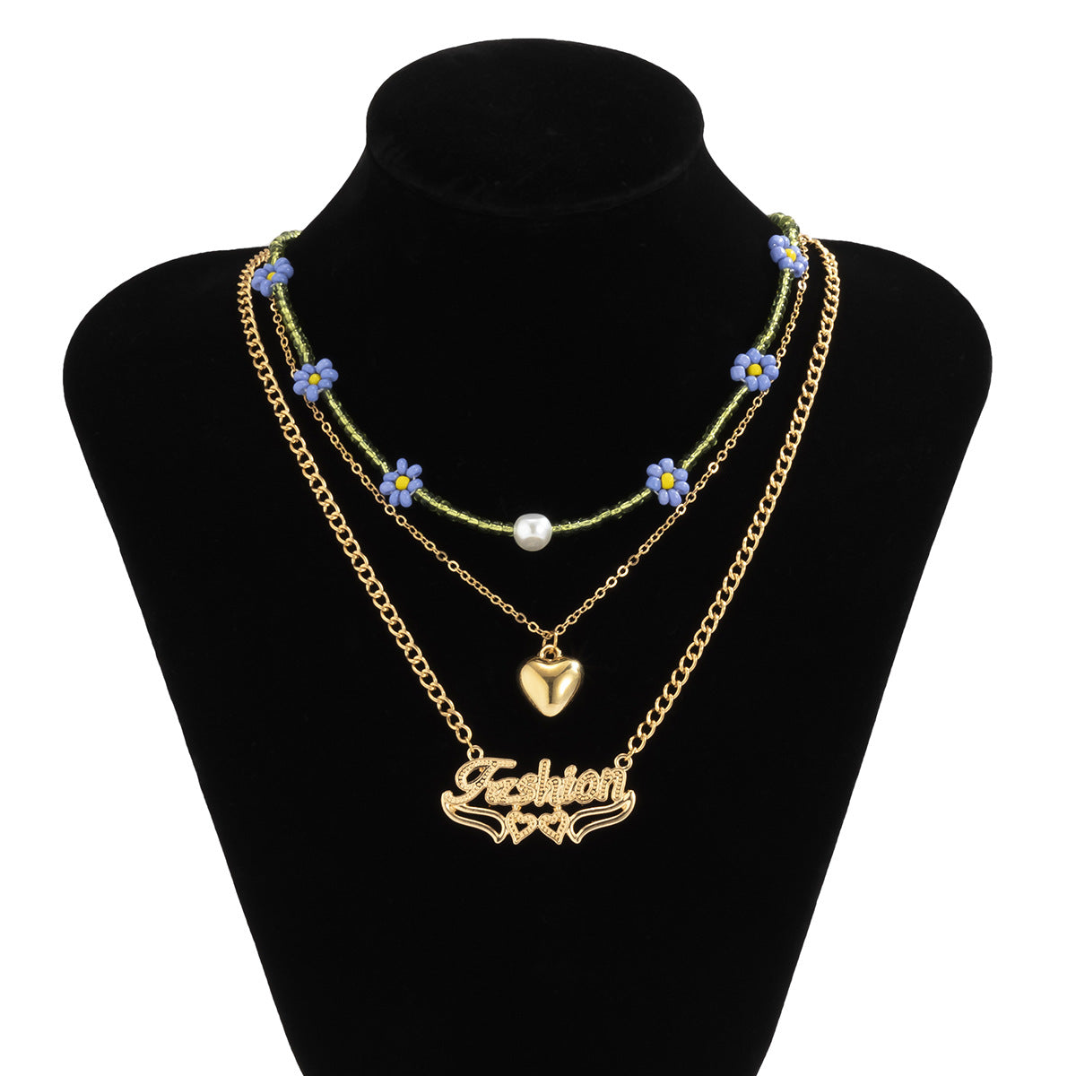 Planderful Vienna Verve Layered Letter Daisy Necklace With Imitation Pearls For Women Elegant Statement