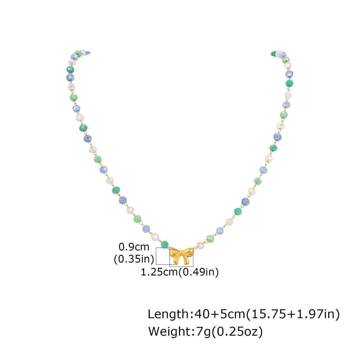 Ladies Sweet Little Fresh Stainless Steel Bow Color Gradual Change Bead Necklace