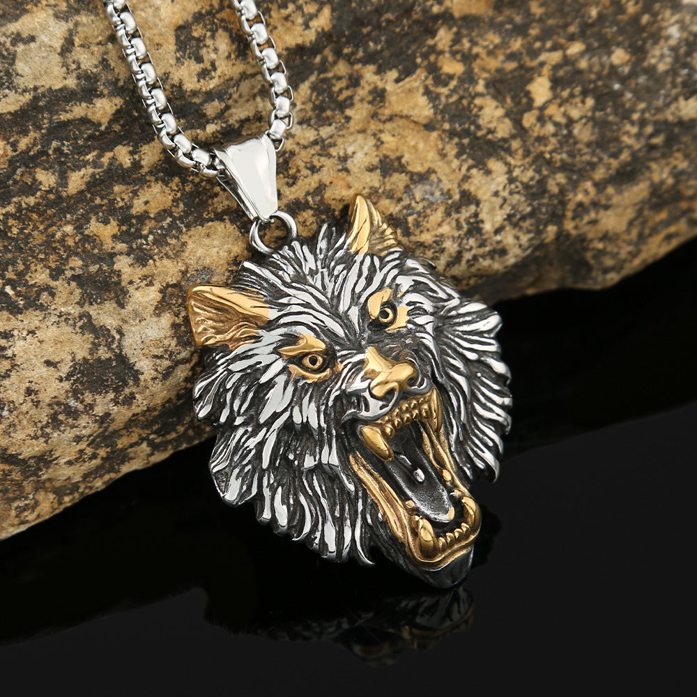 Nordic Hip-Hop Stainless Steel Viking Wolf Head Necklace
