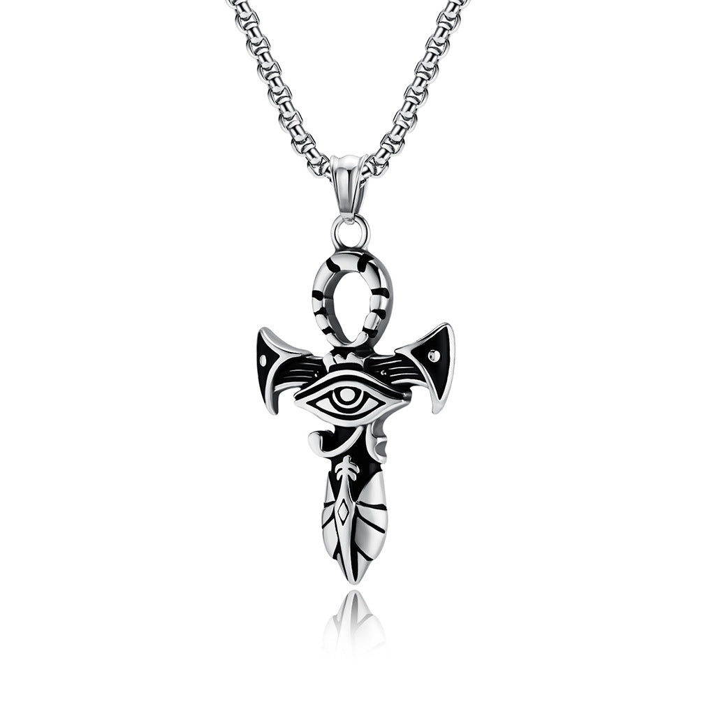 Planderful Titanium Steel Necklace Eye Of Horus Ankh Cross For Hip Hop Streetwear Fans Durable Bold Statement