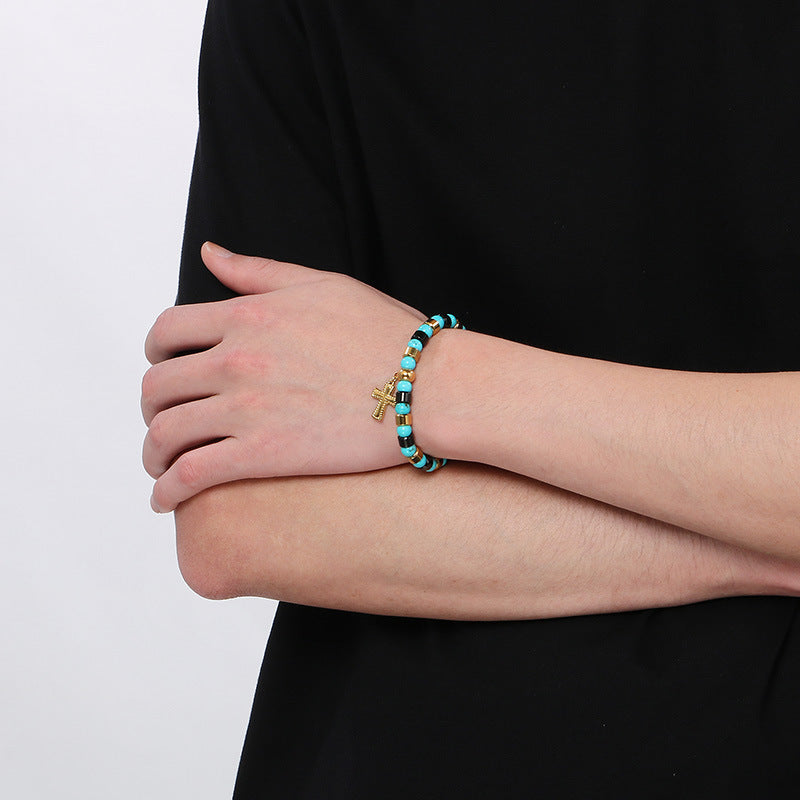 Planderful Turquoise Bohemian Beaded Unisex Cross Bracelet