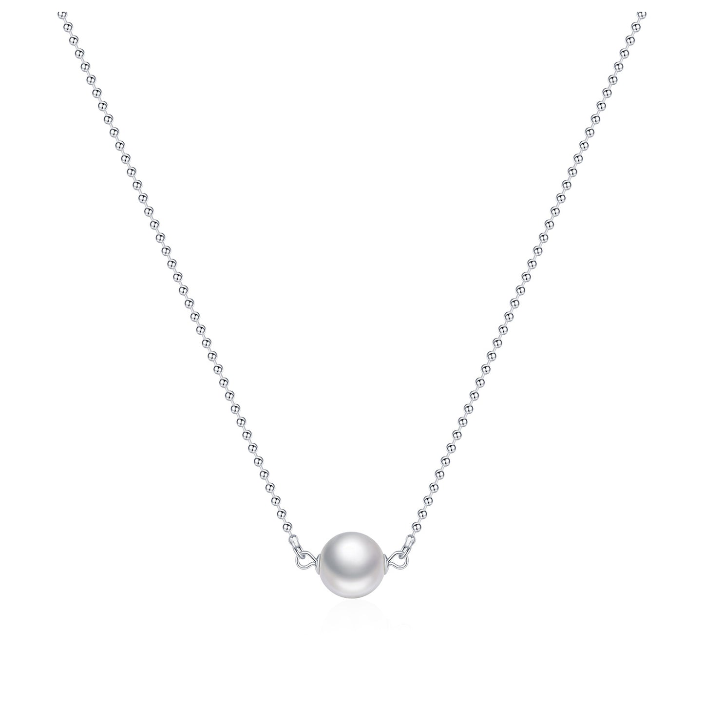 Planderful Collection Sterling Silver French Elegant Bead Chain Pearl Pendant Necklace – Timeless Sophistication