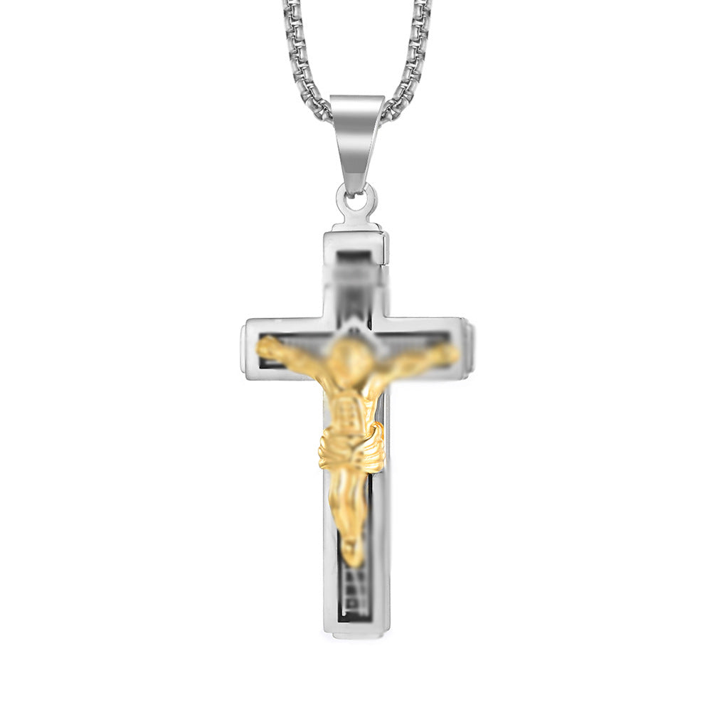 Source Factory Direct Sales European and American Cross Titanium Steel Necklace