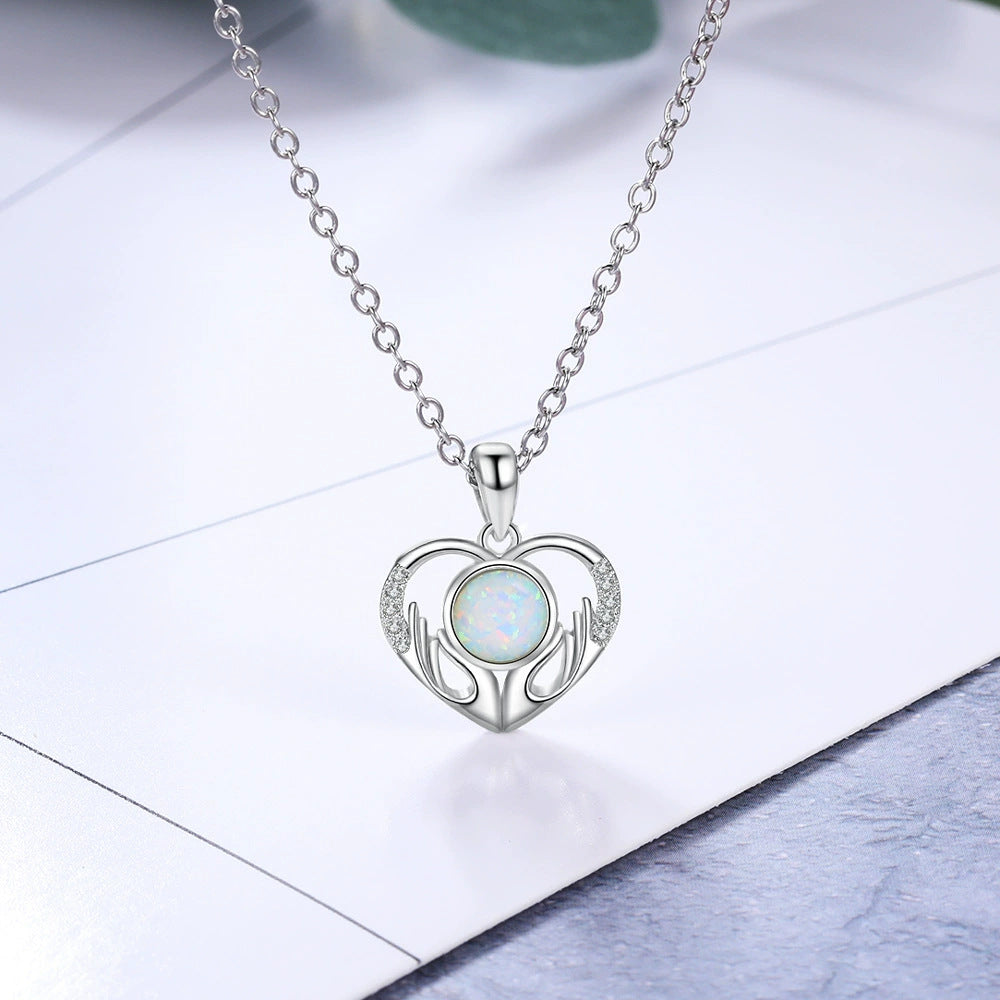 Planderful Jewelry Opal Necklace Sterling Silver