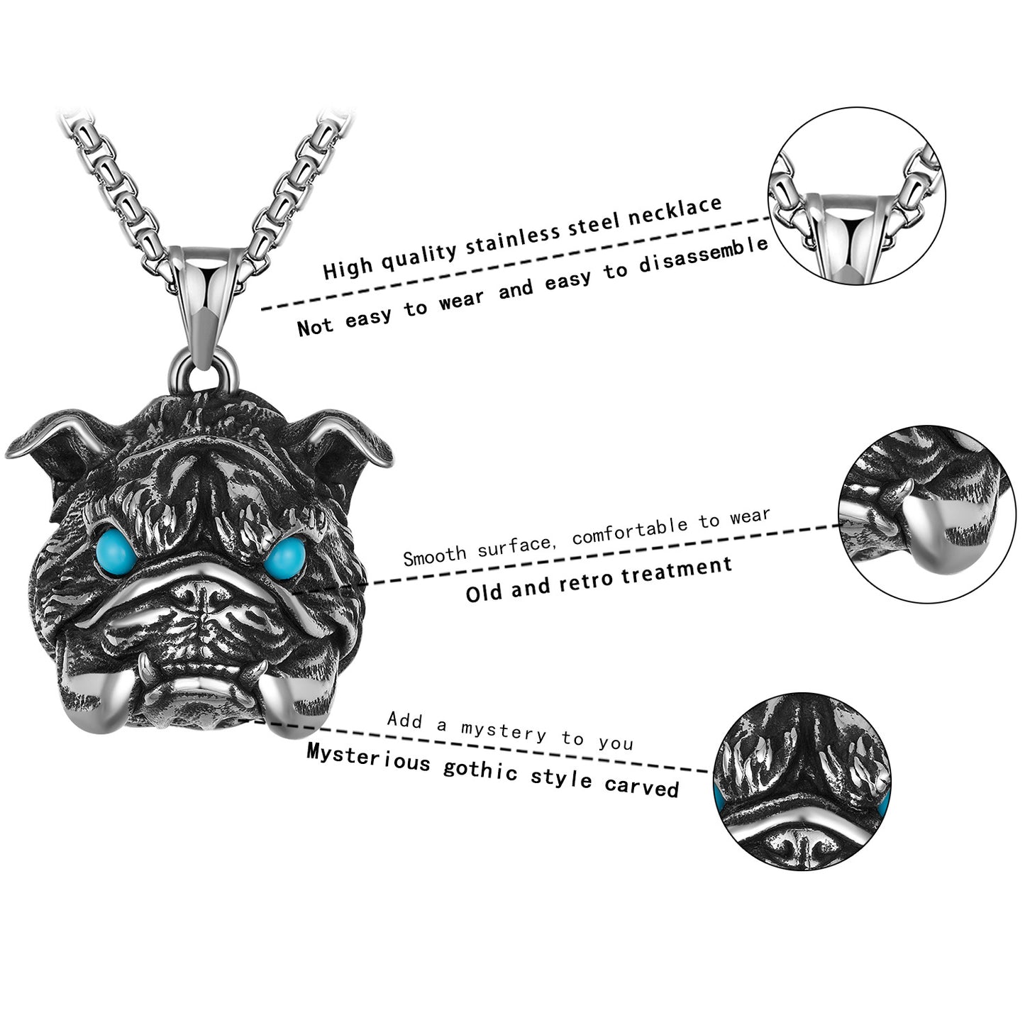 Steel Necklace – Statement Bulldog Pendant For Men Gift For Him Planderful Everyday Genie