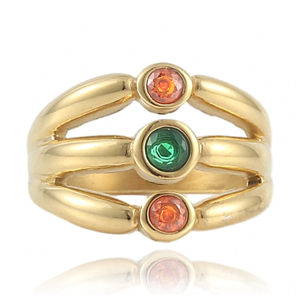 Stylish Multi-Layer Hollow Inlaid Gemstone Titanium Steel Ring for Couples – Unisex Fashion Accessory