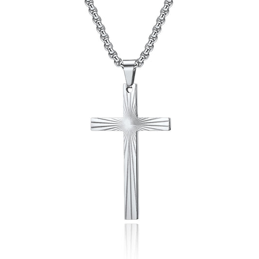 Amazon European And American Style Refraction Light Titanium Steel Cross Necklace Gender Neutral Pendant For Men