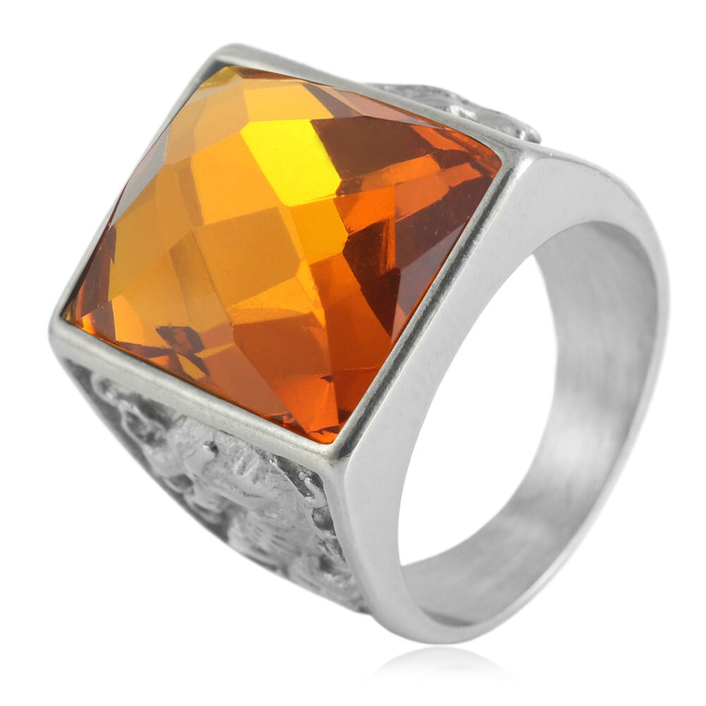 Planderful Dragon Ring Stainless Steel Unisex Square Stone Retro Punk Statement Jewelry For Men Women