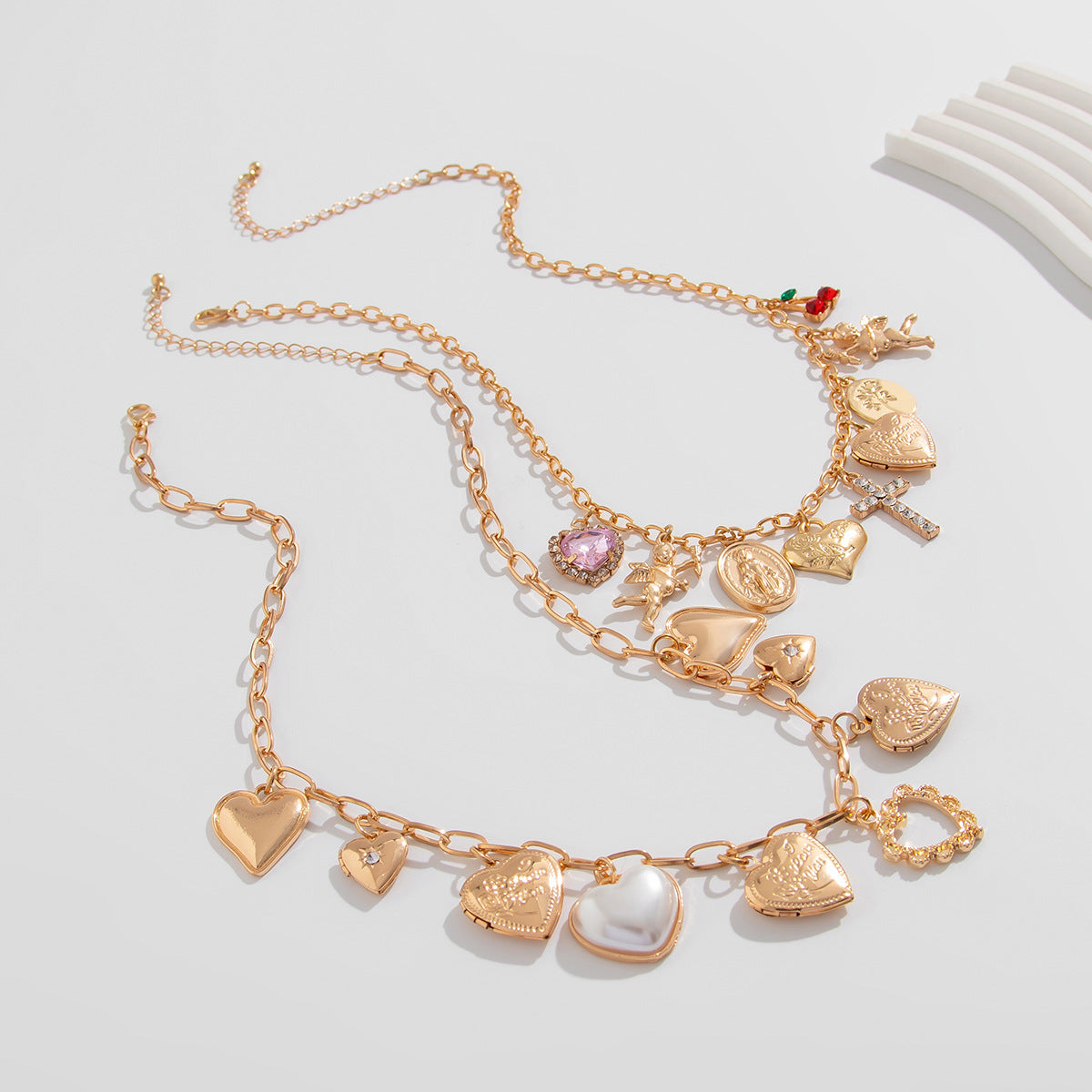 European and American necklace cross-border ins multi-love heart-shaped pendant jewelry, simple and personalized micro-inlaid cherry necklace