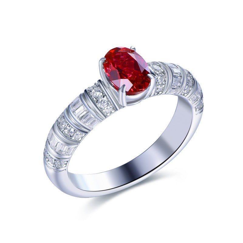 S925 Silver Plated 18k Platinum Lab Grown Ruby Ring Women