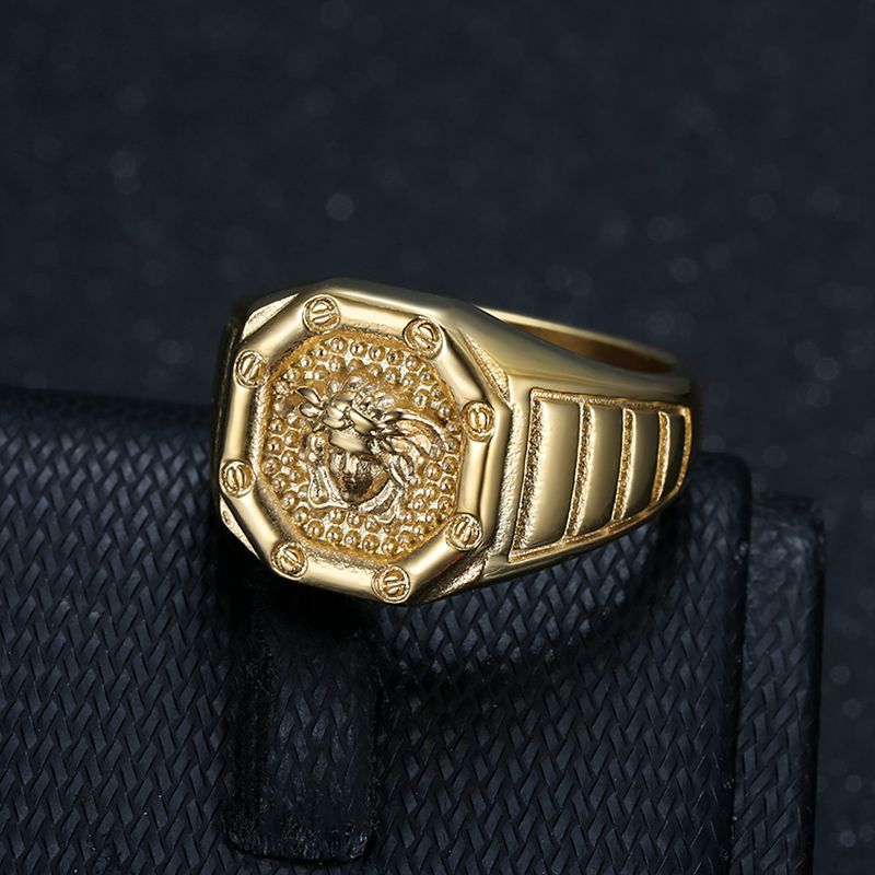 Planderful Everyday Genie Hip Hop Inspired Greek Mythology Mens Ring Titanium Steel Gold Plated