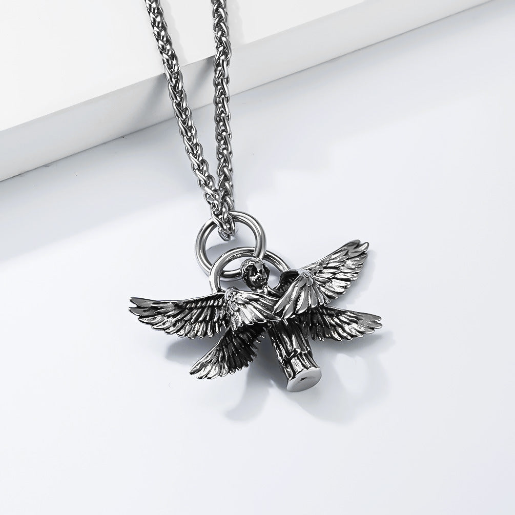 Planderful Guardian Angel Necklace For Men Steel Pendant Retro European American Style Jewelry