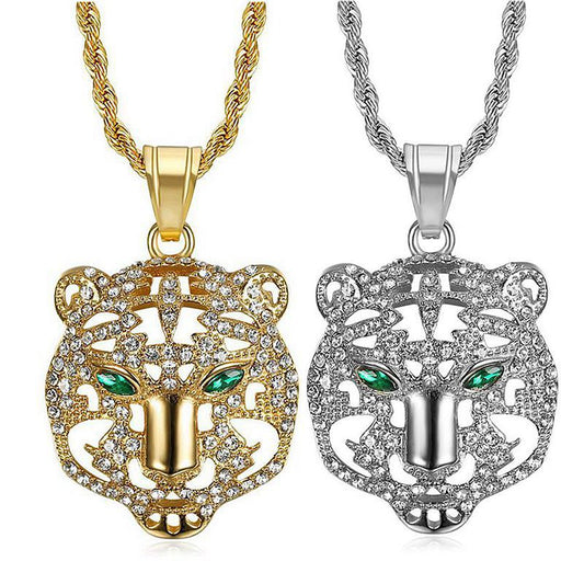 Planderful Premium Hip Hop Necklace Titanium Gold Plated Zircon Tiger Head Pendant For Hip Hop Fans
