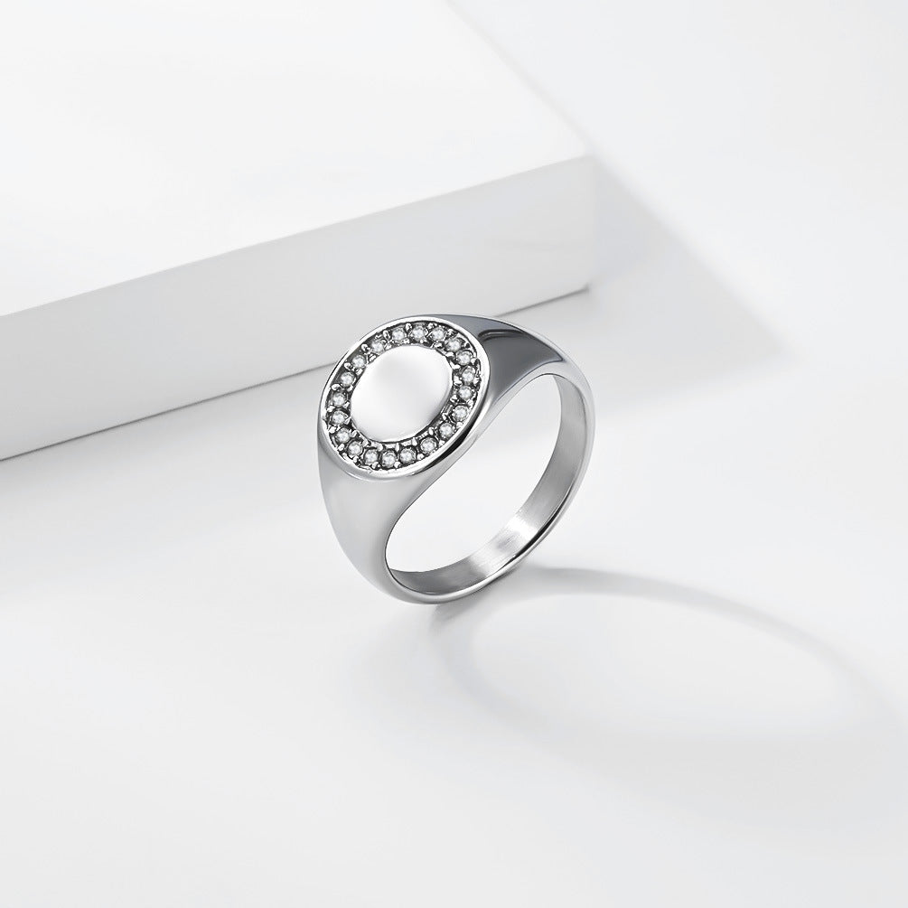 Planderful Luxurious Unisex Titanium Steel Ring 18K Gold Plated Zircon Statement Jewelry Everyday Genie