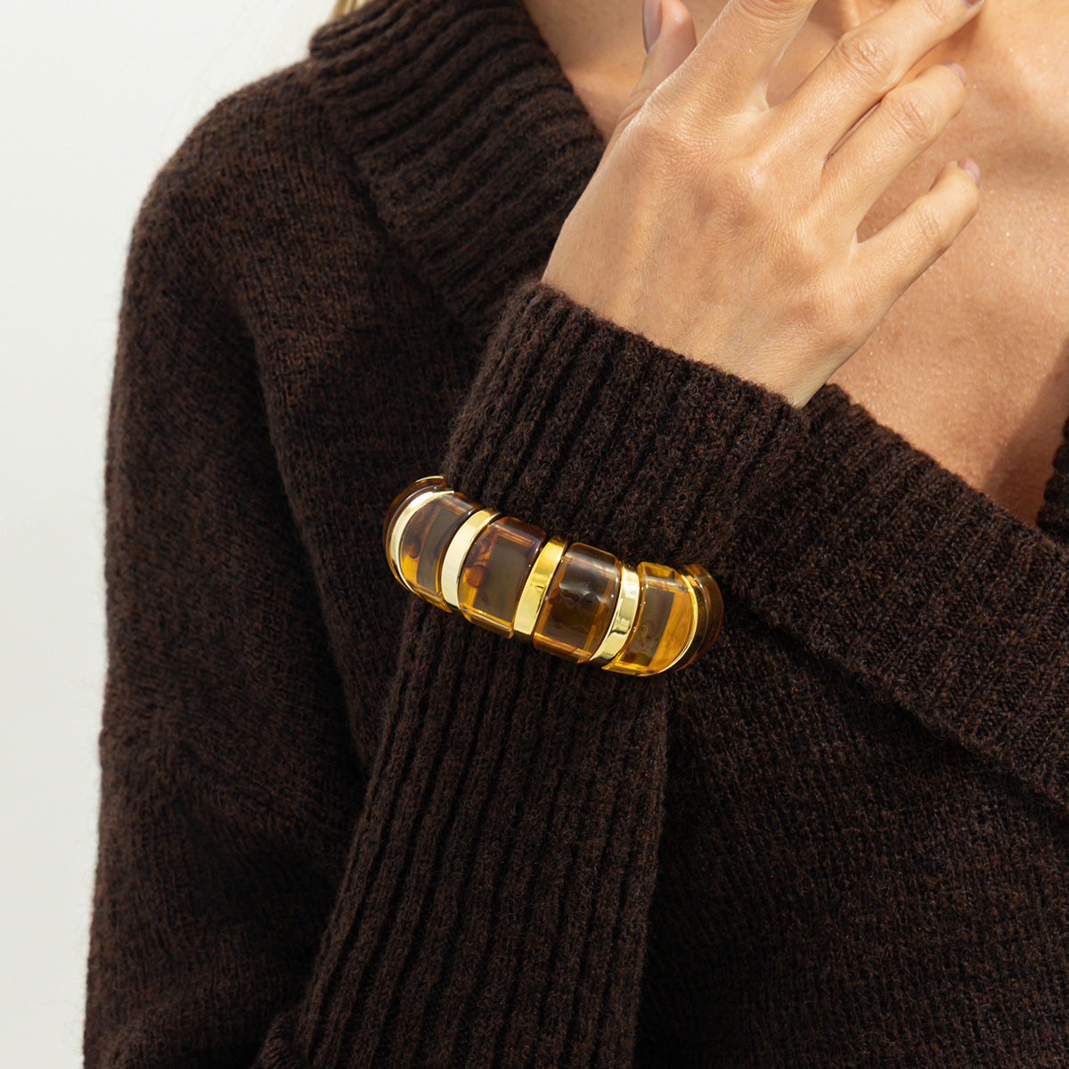 Planderful Translucent Smudged Resin Elastic Bracelet With Colorful Splice Vienna Verve Statement Jewelry For Women