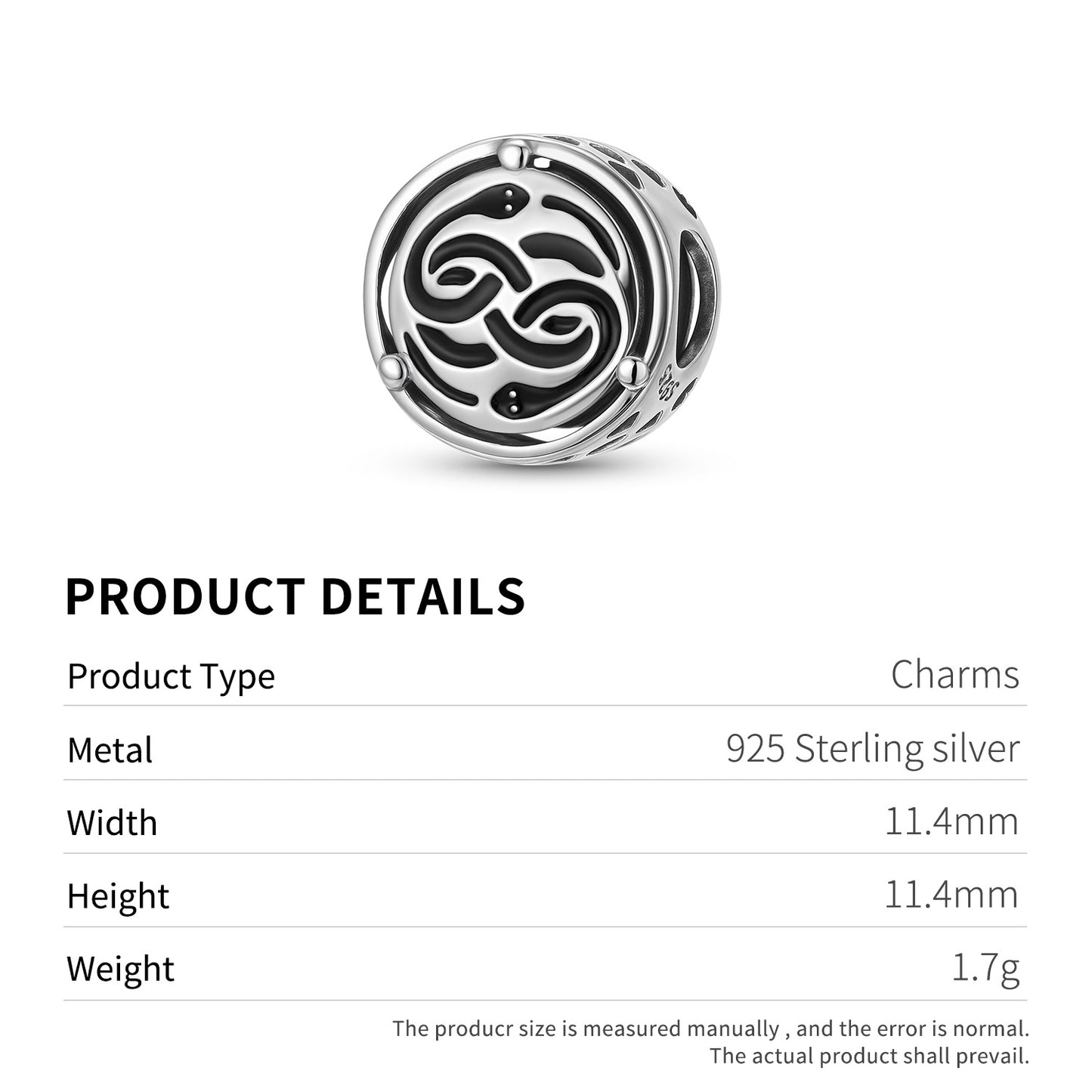 Planderful Jewelry Sterling Silver Beaded Pendant Two Headed Snake DIY Jewelry Accessory