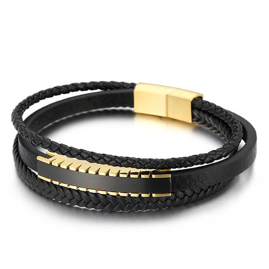 Planderful Magnetic Leather Bracelet Men Premium Stainless