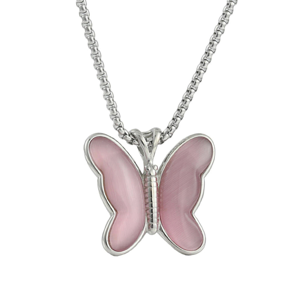 European And American Stainless Steel Butterfly Pendant Necklace