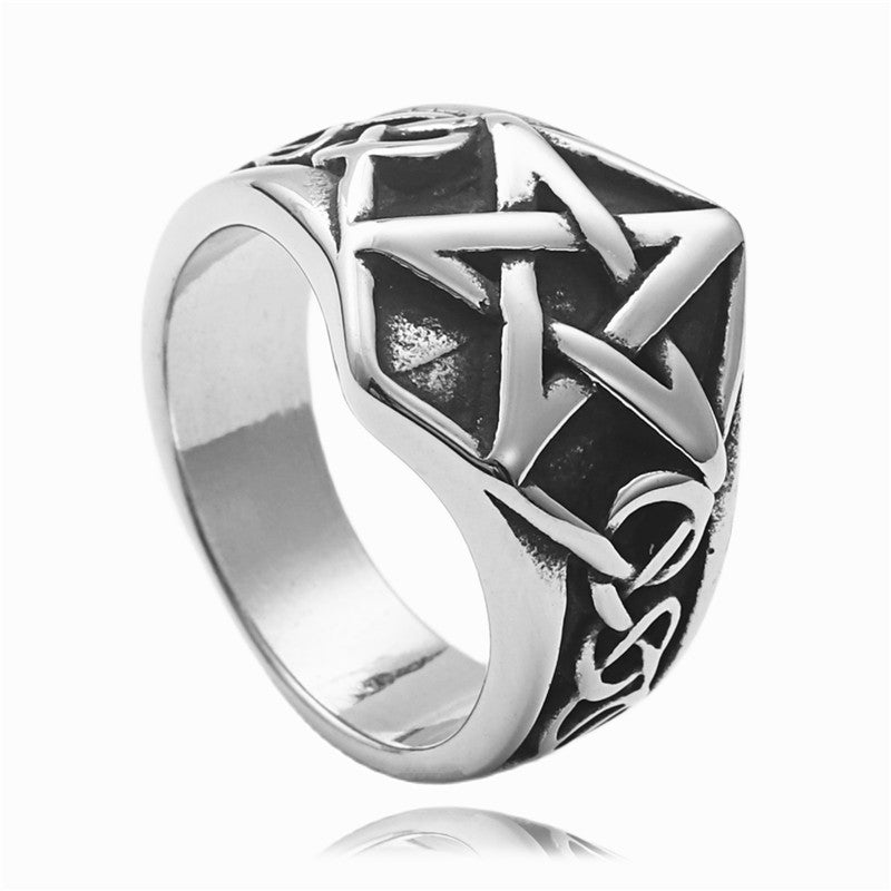 Retro Titanium Steel Pentagram Ring for Men - European and American Style