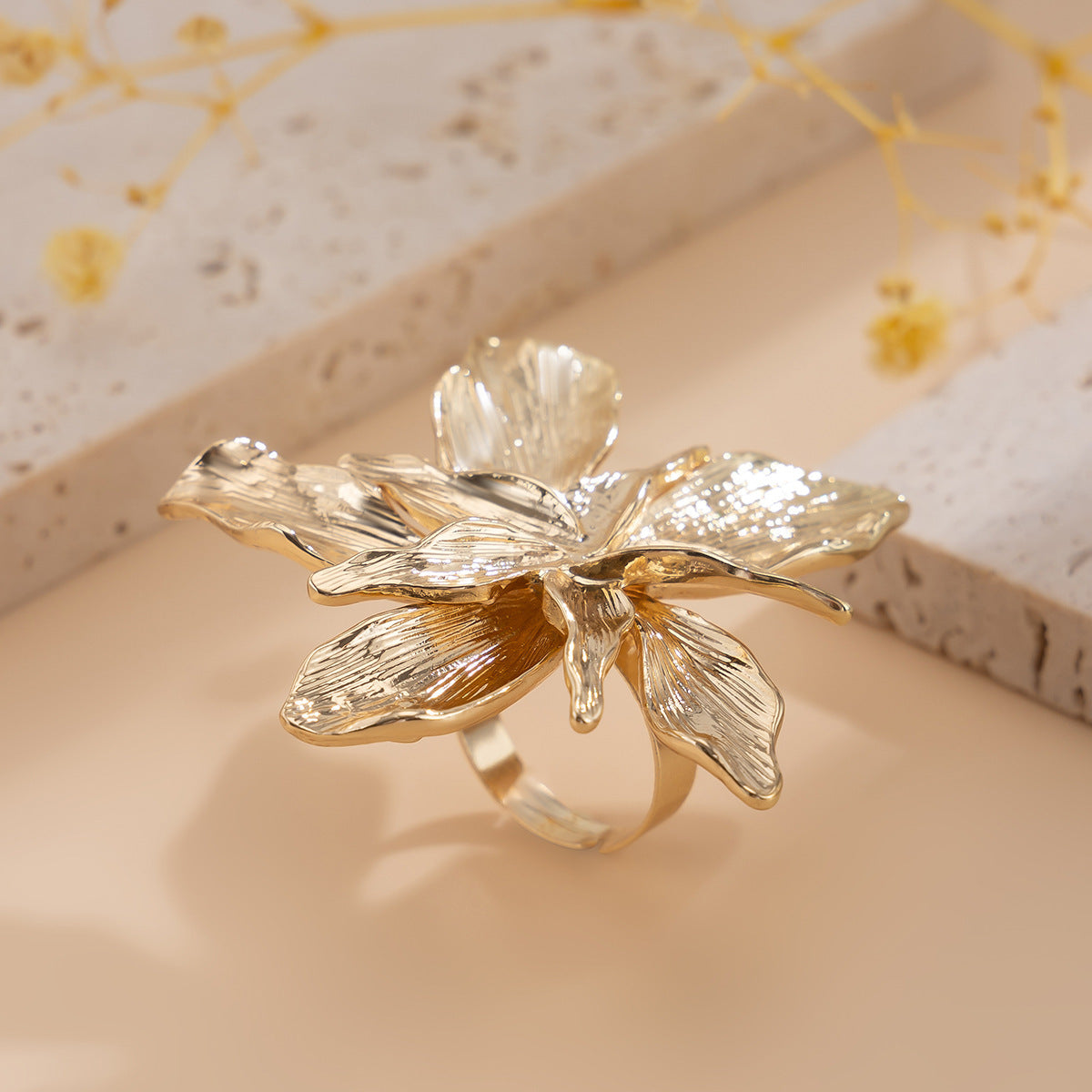 Planderful Collection Vienna Verve Statement Flower Ring Three Dimensional Beaded Metal Jewelry For Trendsetting Women