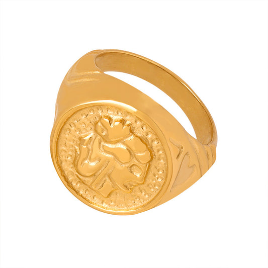 Cold Breeze Geometric Embossed Titanium Steel Ring