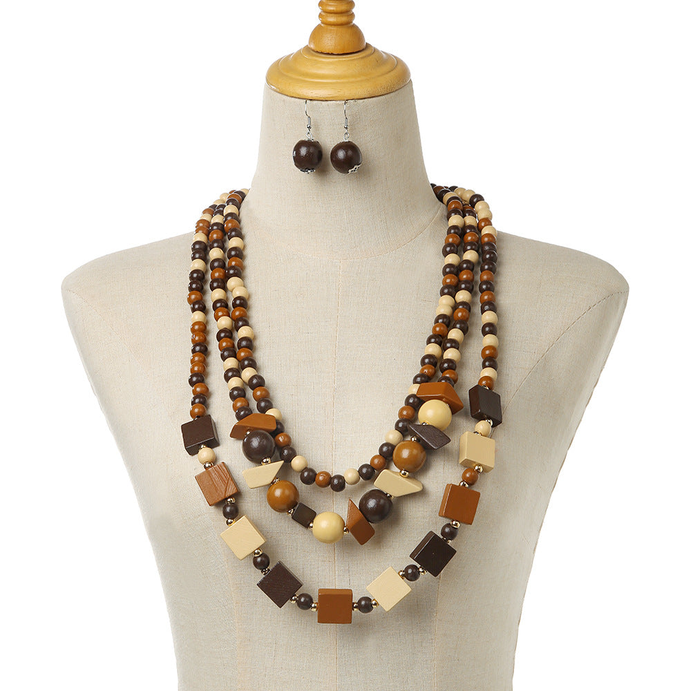 Planderful Savanna Rhythms Necklace and Earrings Set – Unique Multi-Layer Geometric Design